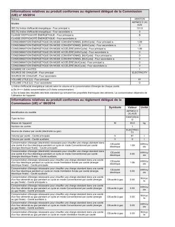 Product information | Ariston A6TMC2 C (X) AUS Cooker Manuel utilisateur | Fixfr