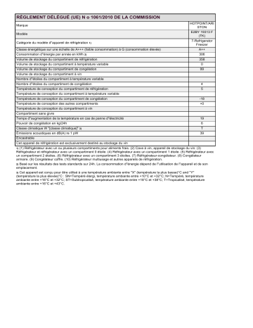 Product information | HOTPOINT/ARISTON E2BY 19313 F (TK) Fridge/freezer combination Manuel utilisateur | Fixfr