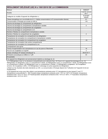 Product information | Indesit T IN FS 1212 K UK.1 Freezer Manuel utilisateur | Fixfr