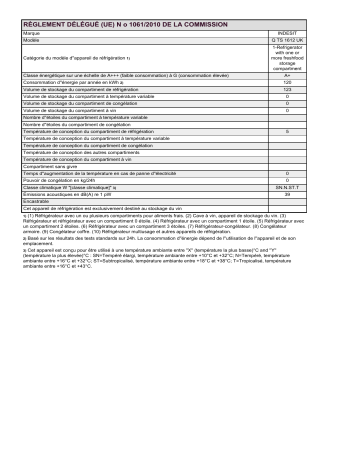 Product information | Indesit Q TS 1612 UK Refrigerator Manuel utilisateur | Fixfr