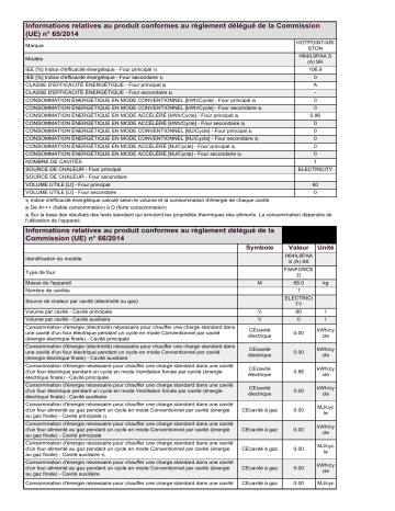 Product information | HOTPOINT/ARISTON H64IL9PAA S (A) SK Cooker Manuel utilisateur | Fixfr