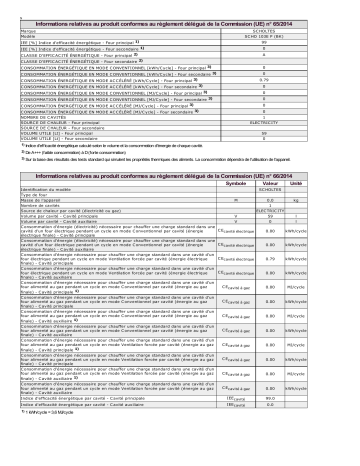 Product information | Scholtes SCHO 103E P (BK) Oven Manuel utilisateur | Fixfr