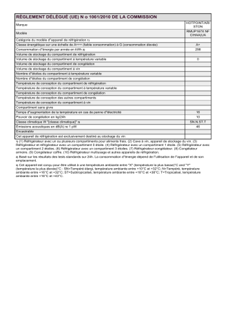 Product information | HOTPOINT/ARISTON RMUP167X NF CIHAA(UA Freezer Manuel utilisateur | Fixfr