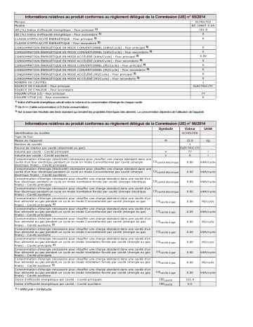 Product information | Scholtes BC 199DT 0 XA Oven Manuel utilisateur | Fixfr