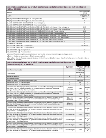 Product information | HOTPOINT/ARISTON HT6TM4AF C (OW) EA Cooker Manuel utilisateur | Fixfr