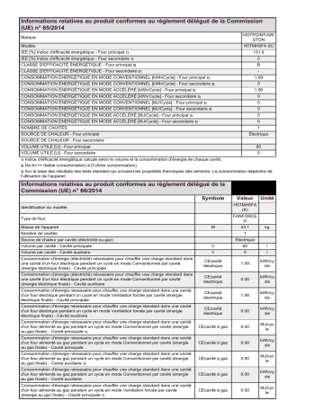 Product information | HOTPOINT/ARISTON H5TMH5FA (K) Cooker Manuel utilisateur | Fixfr