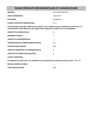 Product information | Whirlpool CS3A 250 H Manuel utilisateur | Fixfr