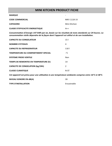 Product information | Whirlpool MKV 1118-1V Manuel utilisateur | Fixfr