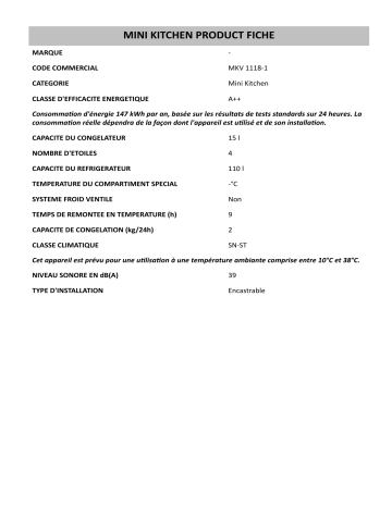 Product information | Whirlpool MKV 1118-1 Manuel utilisateur | Fixfr