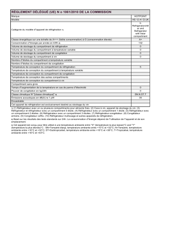 Product information | Hotpoint HS 12 A1 D.UK Refrigerator Manuel utilisateur | Fixfr