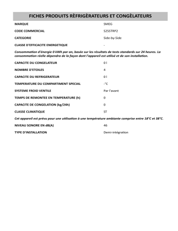 Product information | Smeg S25STRP2 Side-by-Side Manuel utilisateur | Fixfr