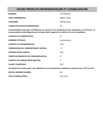 Product information | Whirlpool KCBPF 18120 Manuel utilisateur | Fixfr