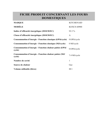 Product information | Whirlpool KOXCS 60900 Manuel utilisateur | Fixfr