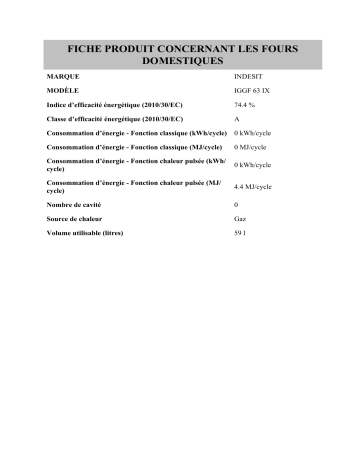 Product information | Whirlpool IGGF 63 IX Manuel utilisateur | Fixfr