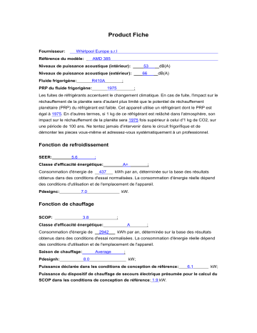 Product information | Whirlpool AMD 385 Manuel utilisateur | Fixfr