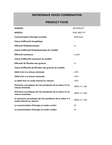 Product information | Whirlpool MHC 8822 PT Manuel utilisateur | Fixfr