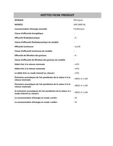 Product information | Whirlpool AKR 5890 IXL Hood Manuel utilisateur | Fixfr