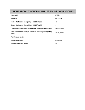 Product information | LADEN FP 310/IX Oven Manuel utilisateur | Fixfr