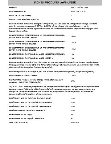 Product information | Whirlpool AQ LCD/A P. ALTA Manuel utilisateur | Fixfr