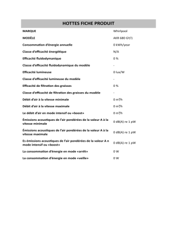Product information | Whirlpool AKR 680 GY/1 Hood Manuel utilisateur | Fixfr