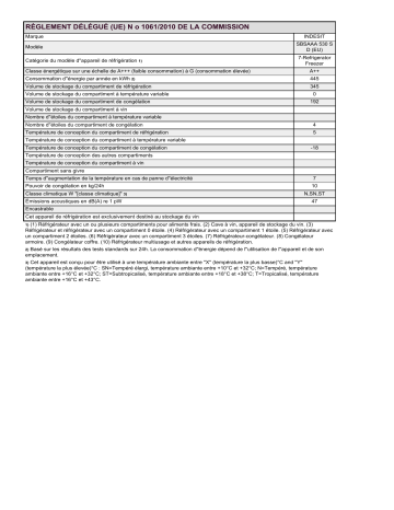 Product information | Indesit SBSAAA 530 S D (EU) Side-by-Side Manuel utilisateur | Fixfr