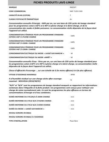 Product information | Whirlpool IWE 71251 CKD Manuel utilisateur | Fixfr