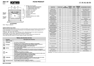 Whirlpool | aks 187 ix | GMA 6422/IXL | Manuel du propriétaire | Ignis AKS 187/IX/01 Oven Manuel utilisateur | Fixfr