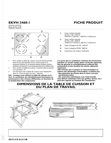 EKVH 3460-1 WS | EKVH 3460-1 IN | EKVH 3460-1 SW | Bauknecht EKVH 3460-1 BR Hob Manuel utilisateur | Fixfr