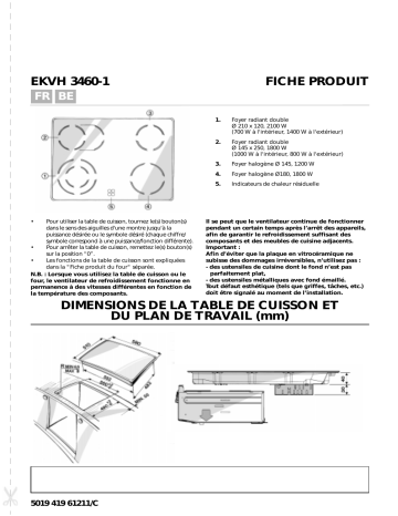 EKVH 3460-1 WS | EKVH 3460-1 IN | EKVH 3460-1 SW | Bauknecht EKVH 3460-1 BR Hob Manuel utilisateur | Fixfr