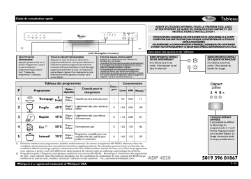 Whirlpool ADP 4820 SL Dishwasher Manuel utilisateur | Fixfr