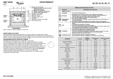 AKP 230/NB/02 | Whirlpool AKP 230/WH/02 Oven Manuel utilisateur | Fixfr