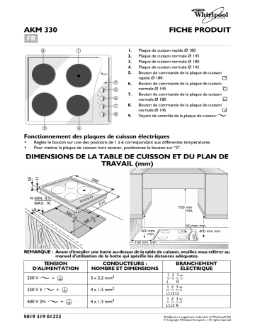 AKM330/NB | Whirlpool AKM330/IX Hob Manuel utilisateur | Fixfr