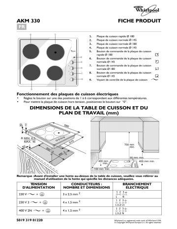 Whirlpool AKM 330/WH Hob Manuel utilisateur | Fixfr