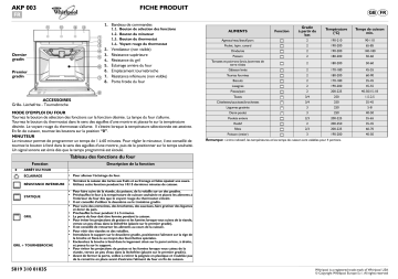 AKP 003/IX | AKP 003/WH 01 | Whirlpool AKP 003/NB Oven Manuel utilisateur | Fixfr