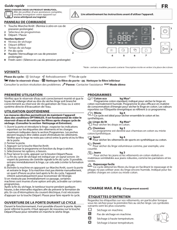 FT CM11 8B GCC | FT CM11 8XBS EX | Whirlpool FT CM11 8BS EX Dryer Manuel utilisateur | Fixfr