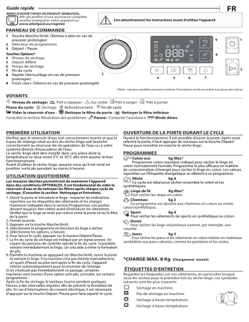 FTBE M11 82 | Whirlpool FTBE M11 8X2 Dryer Manuel utilisateur | Fixfr