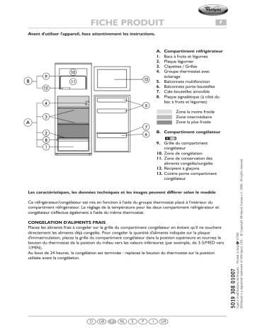 ART 379/A | ART 355 | ART 398/A | Whirlpool ART 397/A Fridge/freezer combination Manuel utilisateur | Fixfr