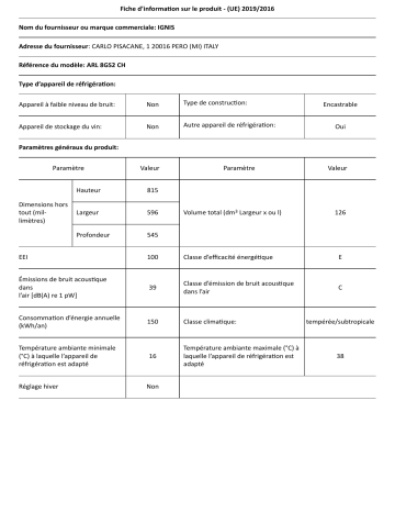 Ignis ARL 8GS2 CH Refrigerator Manuel utilisateur | Fixfr