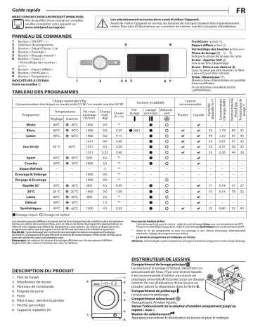 Whirlpool FFBB 9458 CV FR Washing machine Manuel utilisateur | Fixfr