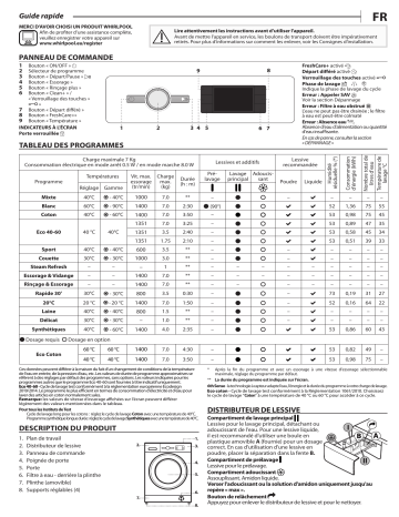 Whirlpool FFB 7438 BV FR Washing machine Manuel utilisateur | Fixfr