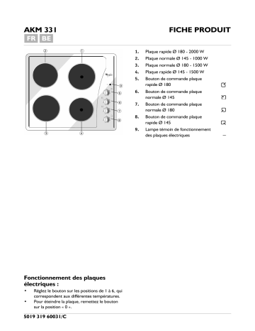 AKM331/TF | AKM331/WH | AKM331/IX | Whirlpool AKM331/NB Hob Manuel utilisateur | Fixfr