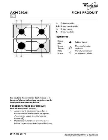 AKM 270/NB/01 | Whirlpool AKM 270/IX/01 Hob Manuel utilisateur | Fixfr