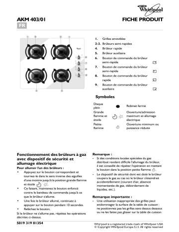 Whirlpool AKM 403/NB/01 Hob Manuel utilisateur | Fixfr