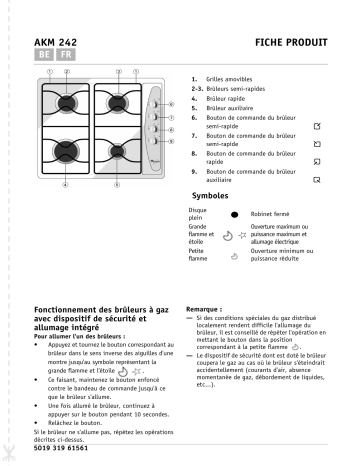 AKM 242/WH | AKM 242/NB | Whirlpool AKM 242/IX Hob Manuel utilisateur | Fixfr