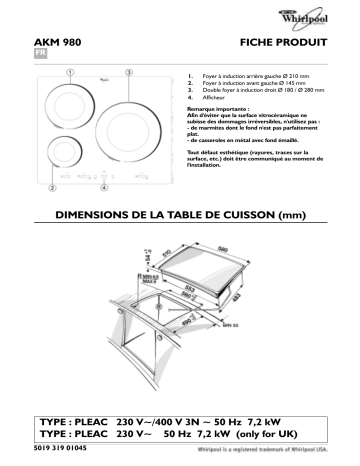 AKM 980/NE | Whirlpool AKM 980/BA Hob Manuel utilisateur | Fixfr