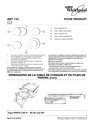 Whirlpool AKT 155/IX Hob Manuel utilisateur | Fixfr