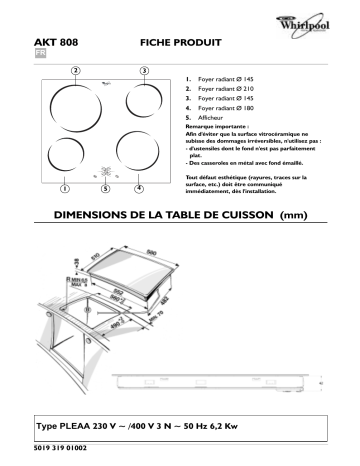 Whirlpool AKT 808/NE Hob Manuel utilisateur | Fixfr