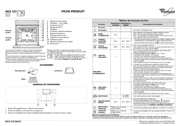 AKZ 222/NB | AKZ 222/WH | Whirlpool AKZ 222/IX Oven Manuel utilisateur | Fixfr