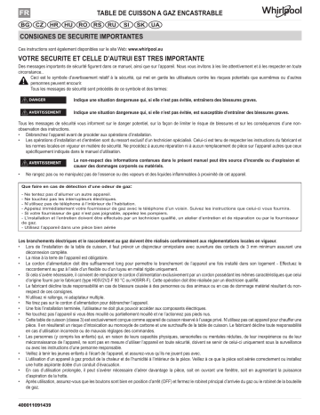 Mode d'emploi | Whirlpool GOS 6415/NB Hob Manuel utilisateur | Fixfr