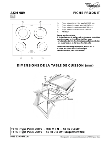 Whirlpool AKM 989/NE/01 Hob Manuel utilisateur | Fixfr